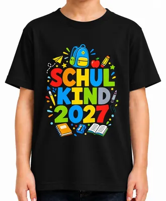 Produktbild von Schulkind 2027 Einschulung Erster Schultag Mädchen Schulanfang Kinder T-Shirt, Schwarz, 140