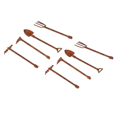 Obrázok produktu pre Poľnohospodárske náradie pre bábiky,Súprava miniatúrnych poľnohospodárskych nástrojov pre bábiky,Miniatúrna lopata a vidly pre bábiky,Hrdzavé kovové poľnohospodárske hračky pre bábiky,Miniatúrne poľnohospodárske nástroje pre bábiky,Záhradné náradie pre bábiky