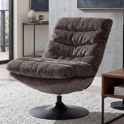 Immagine prodotto di Poltrona lounge HWC-Q29, poltrona da cocktail/imbottita/relax, girevole, tessuto ciniglia (470 g/m²), Öko-Tex, struttura in acciaio ~ grigio-marrone