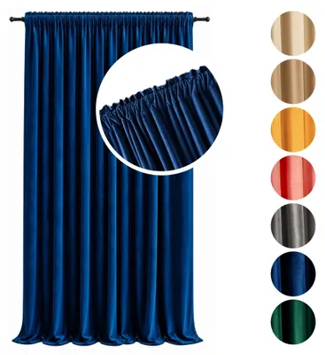 Produktbild von MEBLEODNOWA, Samtvorhang, Samtstoff, Vorhang mit Kräuselband, Navyblau, 140x250 cm, Weicher Samt, Pflegeleichter, Tunnelzug, Gardinenhaken