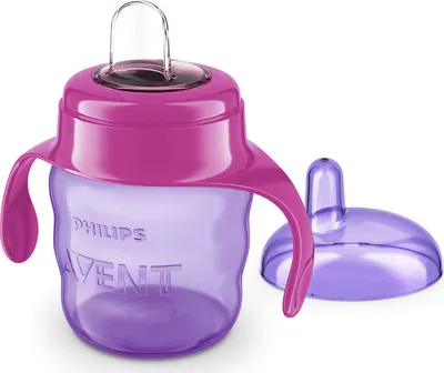 A baby's sippy cup with handles and a separate lid.