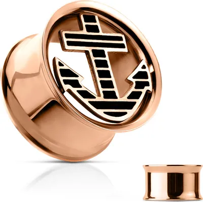 Produktbild von Flesh Tunnel Plug Edelstahl Anker Anchor Vintage Ohr Piercing Ohrstecker Double Flared rosegold 16 mm