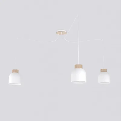 Immagine prodotto di Lampada a sospensione KRU a tre luci in metallo bianco e legno
