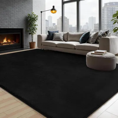 Produktbild von Omgoods – Weicher Teppich für das Wohnzimmer, 63 x 230 cm, waschbar und rutschfest, schwarz