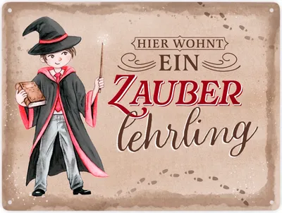 Produktbild von Zauberschüler Metallschild XXL in 28x38 cm in rot mit Spruch Hier wohnt ein
