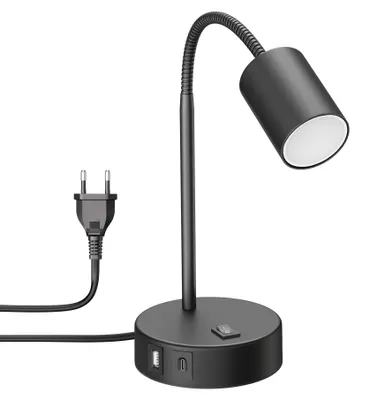 LED-Tischlampe mit USB-A/C, GU10, 3-Stufen-Dimmer, 5,8 W, 500 lm, schwarz