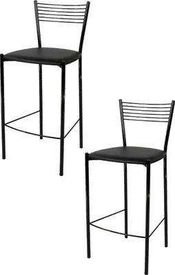 Produktbild von t m c s Tommychairs - 2er Set moderne Barhocker ELEGNACE für Küche und Esszimmer, robustes Gestell aus lackiertem Stahl, Farbe Schwarz, gepolsterte Sitzfläche mit KUNSTLEDER in der Farbe Schwarz bezogen