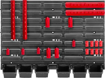 Obrázek produktu pro Nástěnná deska na nářadí – děrovaná deska/pegboard – 58 x 39 cm – pro garáž a dílnu – červená