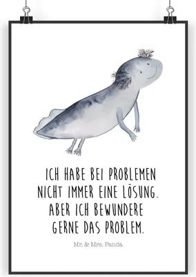 Produktbild von Mr. & Mrs. Panda Bild Axolotl Schwimmen DIN A5 - Weiß - Geschenk, Lurch, Wandbild, glücklich, Plakat, Kunstdruck, Schwanzlurch, kunstposter, Optimistisch, drucke
