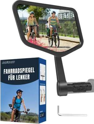Image de COICER Rétroviseur vélo extra large surface miroir verre véritable pour guidon ebike rabattable gauche