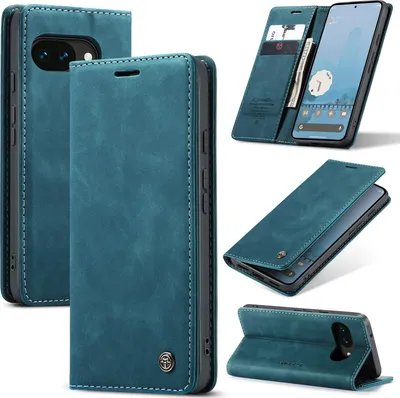 Immagine prodotto di Custodia per Google Pixel 10A, custodia in Finto cuoio retrò con funzione di supporto, blu