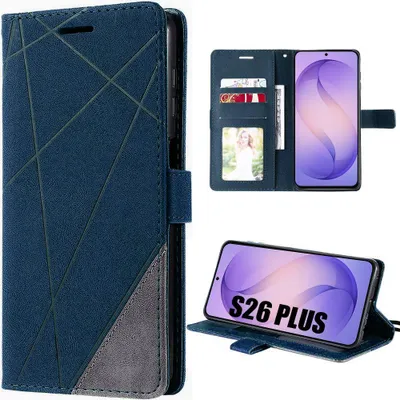 Image de Coque pour Samsung Galaxy S26 Plus, Protection Intégrale Antichoc Anti-Rayures Cuir Synthétique - Bleu Marine