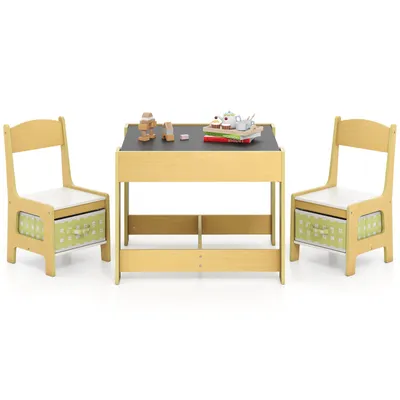 Produktbild von COSTWAY 3 TLG. Kindersitzgruppe, Kindertisch mit 2 Stühlen aus Holz, Maltisch, Aktivitätstisch, Tafeltisch, Kindermöbel für Kleinkinder von 3-7 Jahren