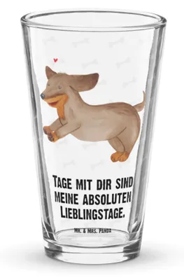 Produktbild von Mr. & Mrs. Panda Wasserglas Hund Dackel - Transparent - Geschenk, Herz, Trinkglas, Bierglas, Glas, Dachshund, Tumbler, Cocktailglas, Sprüche