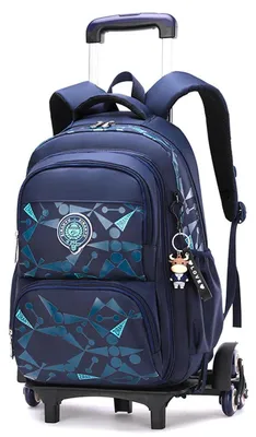 Productafbeelding van Rugzak met wielen, kinderrugzak, tienerrugzak, jongensrugzak, schooltas met trolley, 47x30x18 cm, zwart