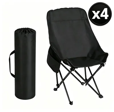 Produktbild von 4er-Set Faltstuhl Strandstuhl Campingstuhl - Angelstuhl & Wanderstuhl faltbar, 120kg belastbar mit hoher Rückenlehne & Tragetasche, Schwarz