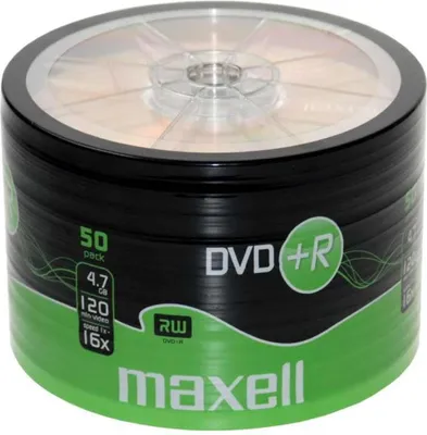 Produktbild von Maxell DVD+R 4.7GB 16x Spindle 50pk, -5 - 55 °C, -10 - 55 °C, 3 - 85 %, 3 - 90 %, 120 x 15 x 1.2 mm, Spindel