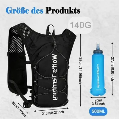 Produktbild von Loopvest mit 500 ml Trinkflasche – Schwarz – Leichter Laufgürtel mit verstellbarem Brustgurt – Für Damen und Herren