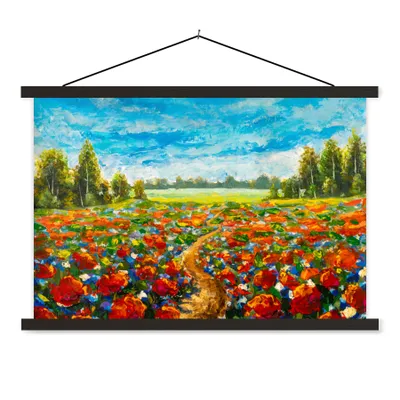 Produktbild von MuchoWow® Textilposter Malerei - Ölfarbe - Blumen - Natur 60x40 cm mit schwarzem Rahmen - Hölzernes