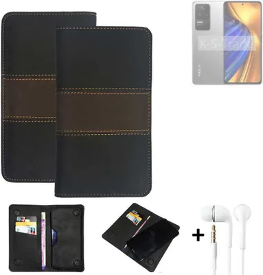 Produktbild von K-S-Trade Handyhülle + Kopfhörer kompatibel mit POCO F4 Schutzhülle Walletcase Bookstyle Tasche Schutz Case Hülle Wallet Cover Kunstleder
