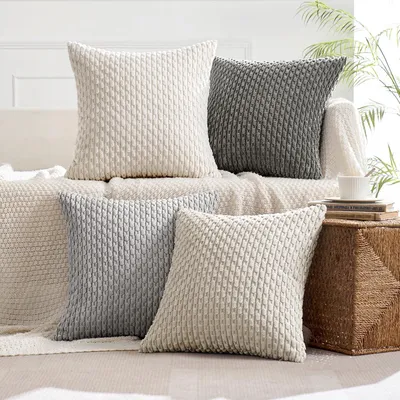 Immagine prodotto di Set di 4 federe per cuscini, 40x40 cm, in velluto di cotone, colore grigio