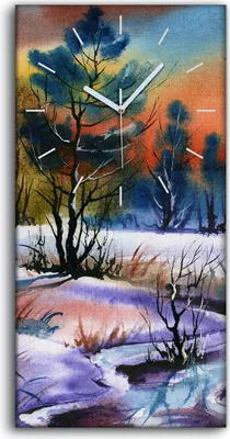 Produktbild von Wanduhr Uhr Wandbild Leinwand Geräuschlos 30x60 Ölgemälde Winter Bäume - weiße Hände