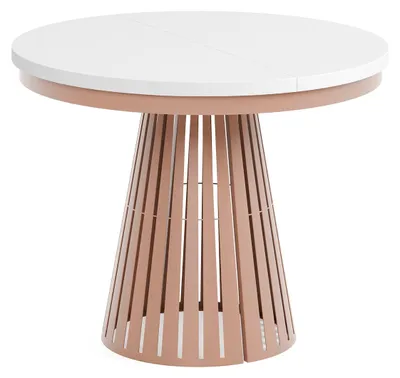 Produktbild von MEBLINI Esstisch Rund Ausziehbar aus Metall - 100-176x76cm - CONEY - Weiß Matt/Kupferfarbe - Loft - Esszimmertisch Modern - Küchentisch - Ausziehtisch - Round Dining Table