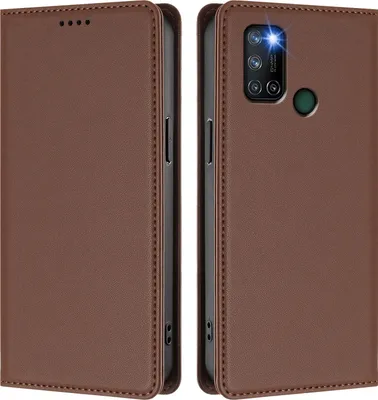 Immagine prodotto di Custodia in pelle per Realme C17, custodia a libro magnetica in Finto cuoio con supporto, marrone