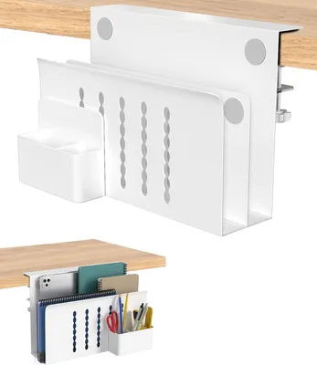 Produktbild von Laptopständer unter dem Schreibtisch, doppelschichtige Ablagehalterung, weiß, für Arbeitsplatz