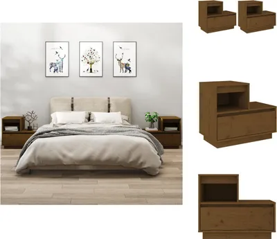 Produktbild von vidaXL Nachttische 2 Stk. Honigbraun 60x34x51 cm Massivholz Kiefer -  Nachttische