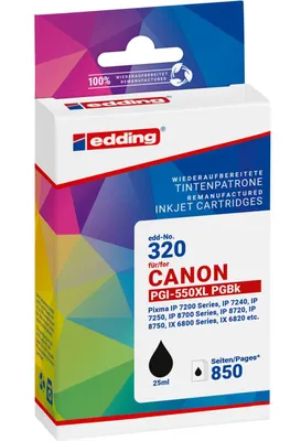 Produktbild von Edding EDD-320 Tintenpatrone, schwarz kompatibel zu Canon PGI-550XL, Schwarz, 25 ml, 1 Stück(e), 850 Seiten, Einzelpackung
