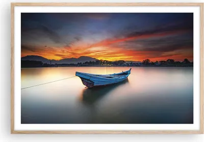 Produktbild von Gerahmtes Poster - Rahmen in heller Eiche - Westen Sonne Boot - 91,5x61 cm - Wand Bild - Wanddeko - Wandbilder - Kunstposter - Wandposter - Bilderrahmen - Bilder - Kunstdruck - P2NAA91x61-4791