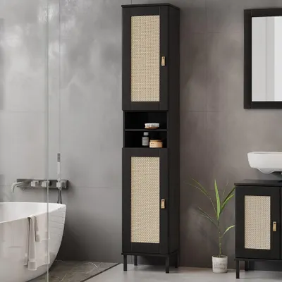 Produktbild von Badhochschrank 35x190cm 'Seattle' Kiefer massiv schwarz