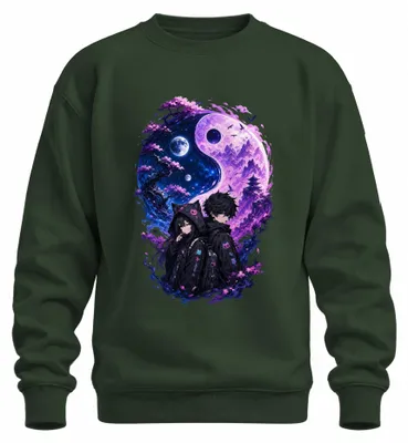 Immagine prodotto di Felpa con cappuccio, stile anime techwear, motivo yin yang, ispirazione giapponese, colori lilla, stile Y2K, con immagini di manga, colore verde bottiglia, taglia XL
