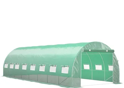 Image de Outsunny Serre de jardin tunnel 24m² 8L x 3l x 2H m - 16 fenêtres, Porte zippée Enroulable - châssis Tubulaire Acier galvanisé, bâche PE Haute densité Vert