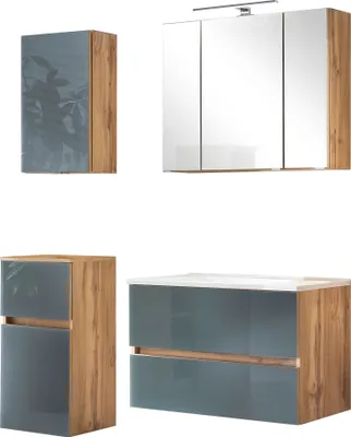 Produktbild von Waschtisch-Set Bad-Set Badezimmer Badezimmer-Set "Oulu IV" Wotan-Eiche, Grau