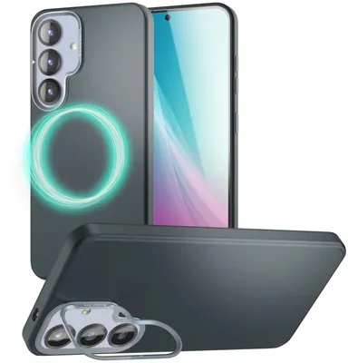 Immagine prodotto di Custodia rigida magnetica NALIA per Samsung Galaxy S25 – Supporto pieghevole per fotocamera – OVERLAND (opaca e per MagSafe) – Marchio di Berlino – Nero titanio