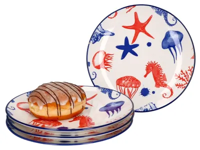 Produktbild von Seaside 4er Set Kuchenteller Dessert 4 Personen Ø 20 cm Seestern Ritzenhoff