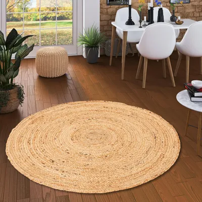 Produktbild von Naturfaser Handgefertigt Jute Teppich Nele Rund, Größe:150 cm Rund
