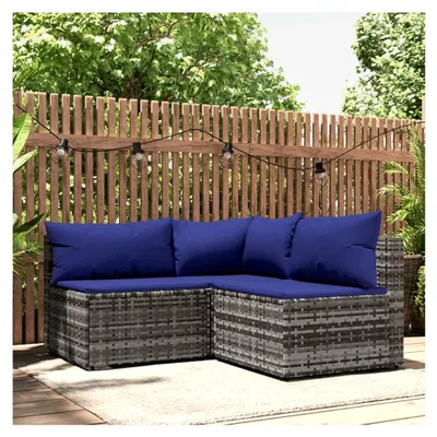 Produktbild von 3-teiliges Garten-Lounge-Set mit Kissen in Grau aus Poly Rattan für Balkon und Garten