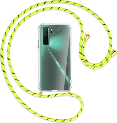 Produktbild von Handykette Backcover-Schutzhülle mit Band (Metall goldfarben) für Huawei P40 lite 5G - neongelb