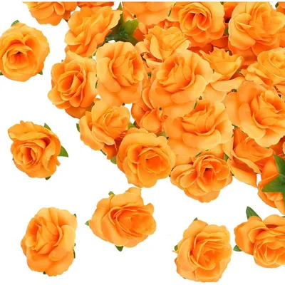 Image de Têtes de roses artificielles, 50 pièces, diamètre 4 cm, couleur orange, pour la décoration et les travaux manuels