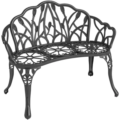 Image de Banc de jardin en aluminium pour deux personnes, avec motif floral. Couleur : noir. Dimensions : 99 x 57 x 78 cm