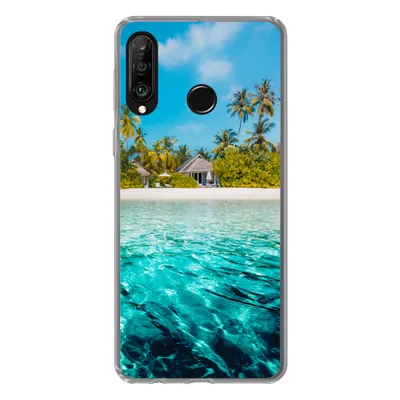 Produktbild von MuchoWow® Handyhülle Schutzhülle Hülle für Huawei P30 Lite Strand - Palmen - Meer Silikon Softcase Handy Hülle - Handyhülle