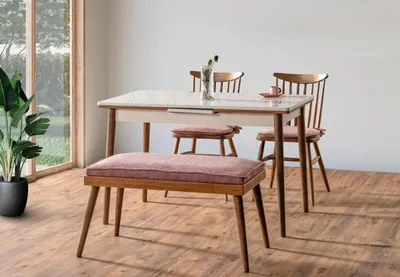 Produktbild von Esszimmer Set Hocker Garnitur Hochwertig Tisch 2x Stühle Design Modern Möbel
