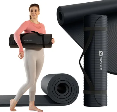 Produktbild von Hop-Sport Gymnastikmatte 190 x 60 cm x 1 cm, Sportmatte - gelenkschonend & rutschfest, Fitnessmatte aus NBR-Schaumstoff  + Tragegurt- Schwarz