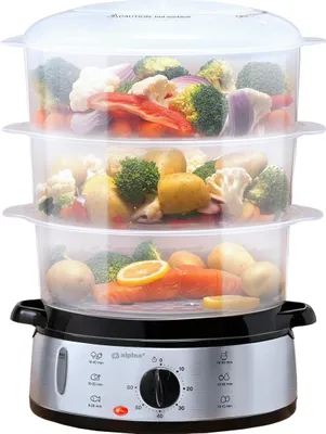 Dampfgarer 9L 800W 3 Ebenen Timer Edelstahl Grau