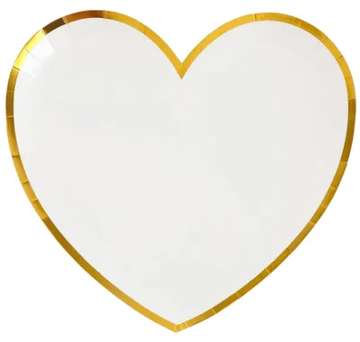 Produktbild von 10 Pappteller Herz weiß und gold 22,5 x 20 cm für Taufe und Party -