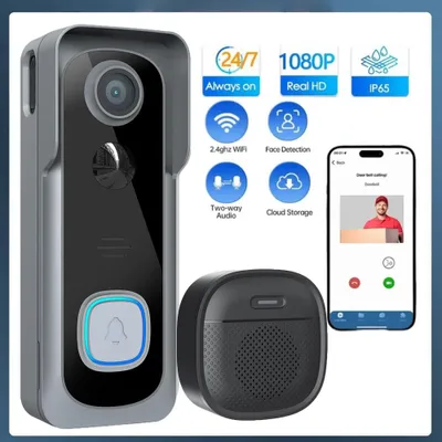 Produktbild von Akku-Videotürklingel mit Kamera, 2K FHD WLAN Battery Video Doorbell, IP65 Wetterfest, Nachtsicht