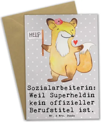 Produktbild von Mr. & Mrs. Panda babykarte Sozialarbeiterin Heldin - Grau Pastell - Geschenk, dankeskarten, Empathie, einladungskarten, osterkarten, osterkarte, Superheldin, Heldinnen